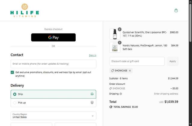 Hilife Vitamins checkout page showing Hilife Vitamins promo code box | Screenshot taken by SimplyCodes community member on Sep 11, 2025