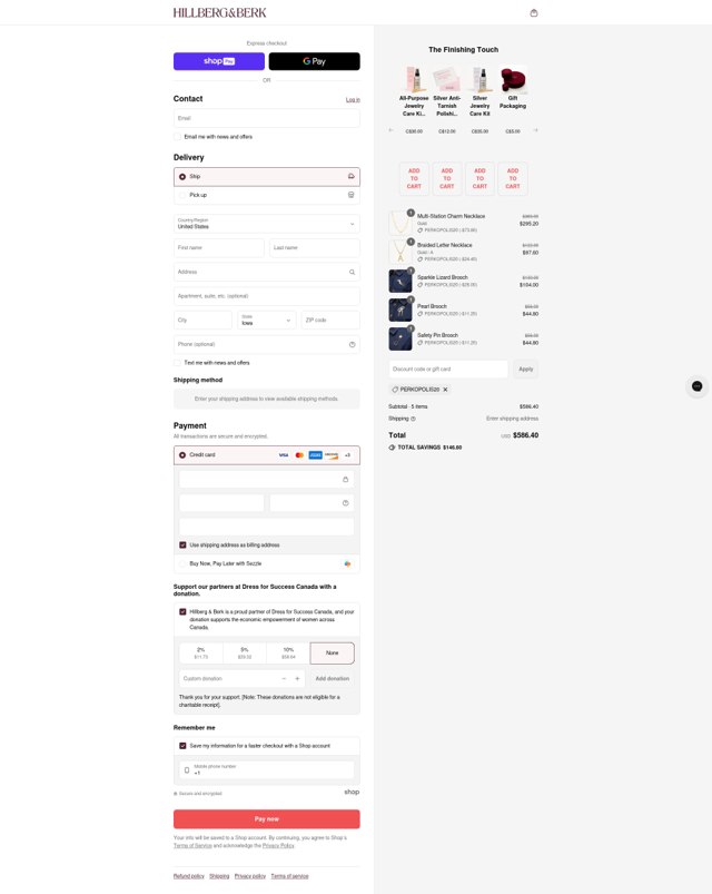 Hillberg & Berk checkout page showing Hillberg & Berk promo code box | Screenshot taken by SimplyCodes community member on Aug 25, 2025