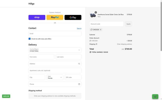 Hillga checkout page showing Hillga discount code box | Screenshot taken by SimplyCodes community member on Sep 14, 2025