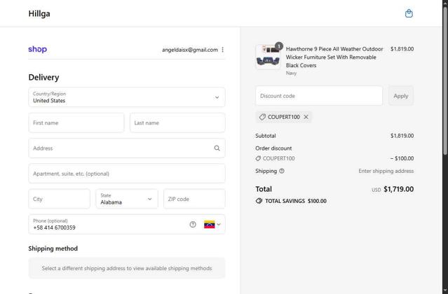 Hillga checkout page showing Hillga discount code box | Screenshot taken by SimplyCodes community member on Sep 14, 2025