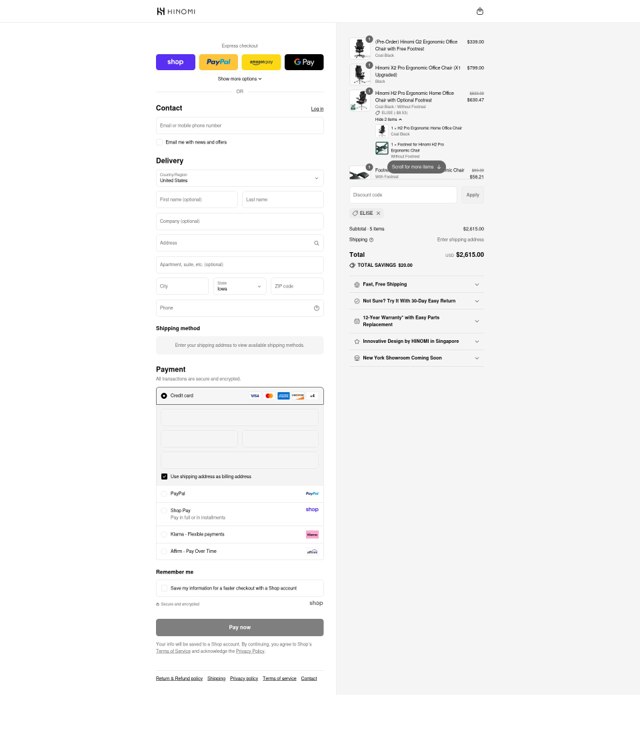 Hinomi checkout page showing Hinomi discount code box | Screenshot taken by SimplyCodes community member on Sep 4, 2025