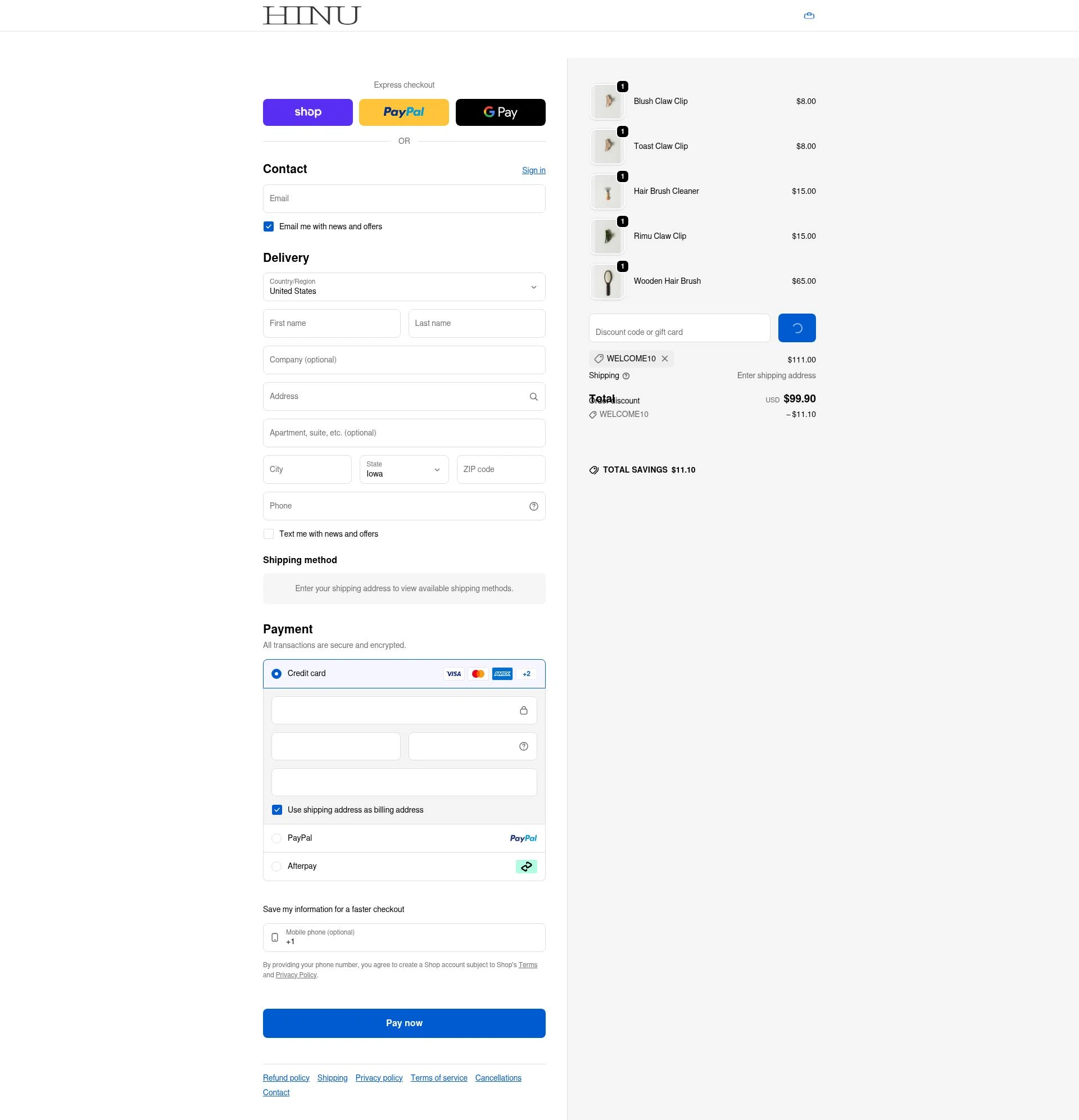 HINU checkout page showing HINU promo code box | Screenshot taken by SimplyCodes community member on Feb 18, 2026