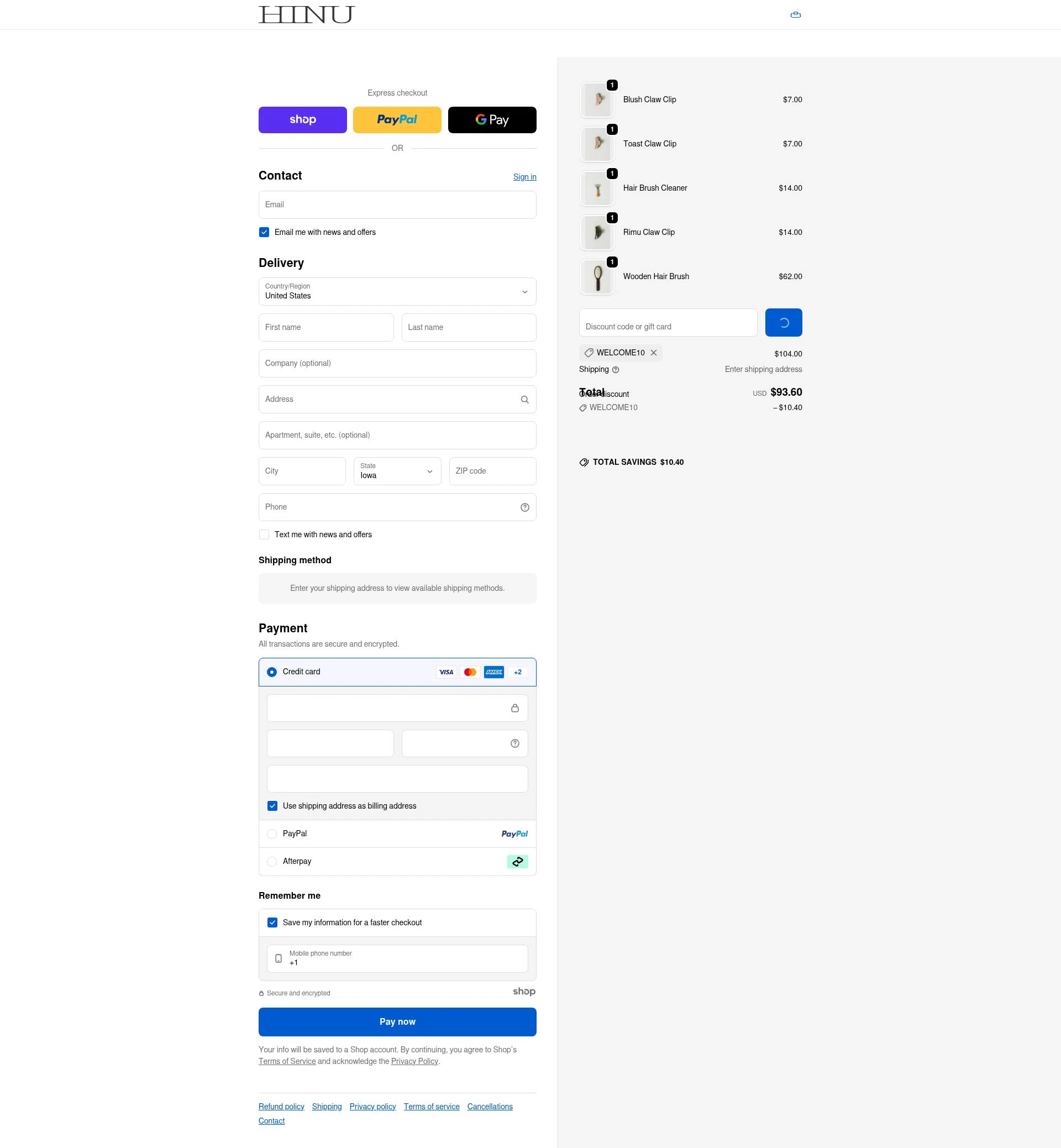 HINU checkout page showing HINU promo code box | Screenshot taken by SimplyCodes community member on Jan 8, 2026