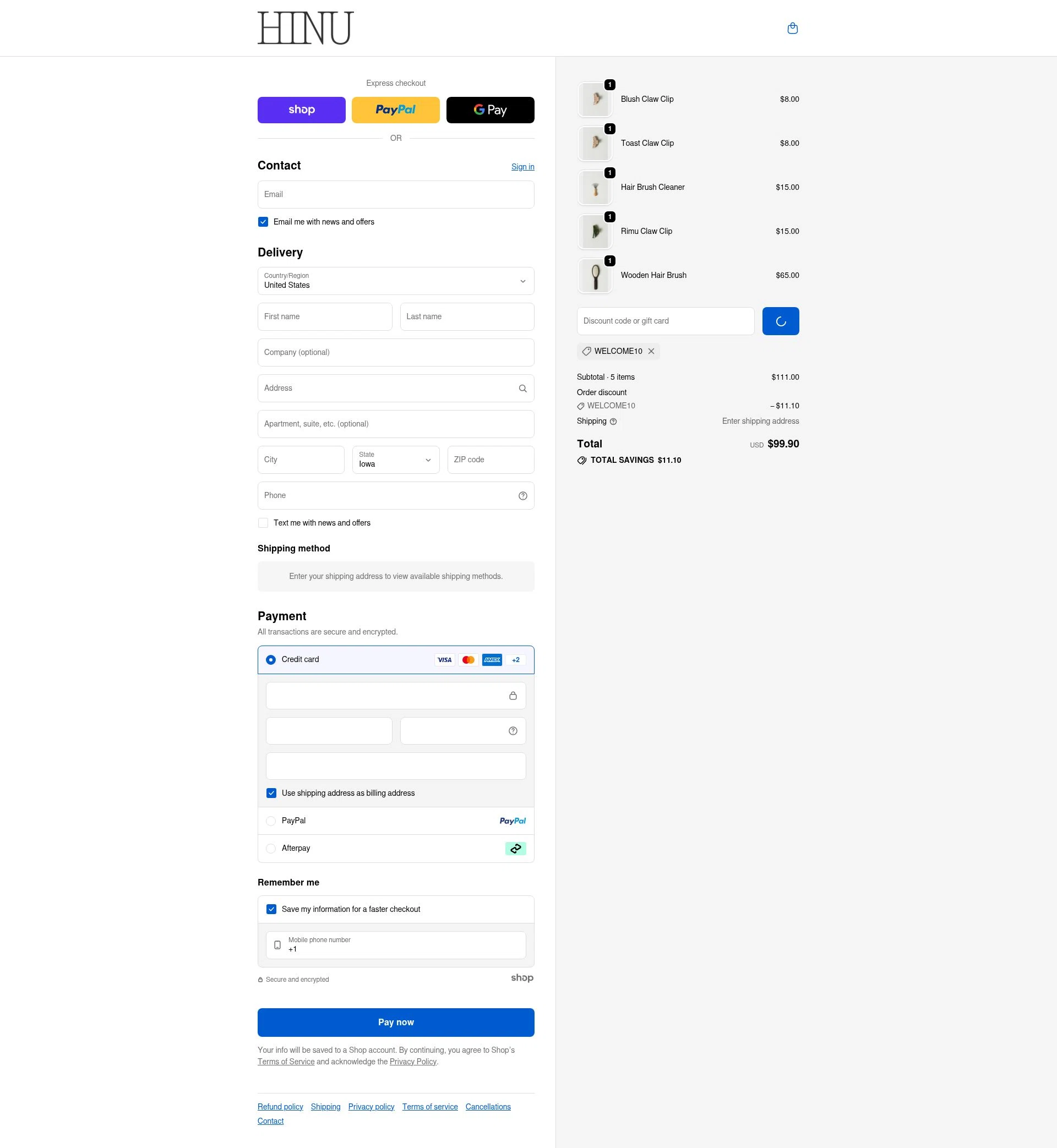 HINU checkout page showing HINU promo code box | Screenshot taken by SimplyCodes community member on Feb 9, 2026
