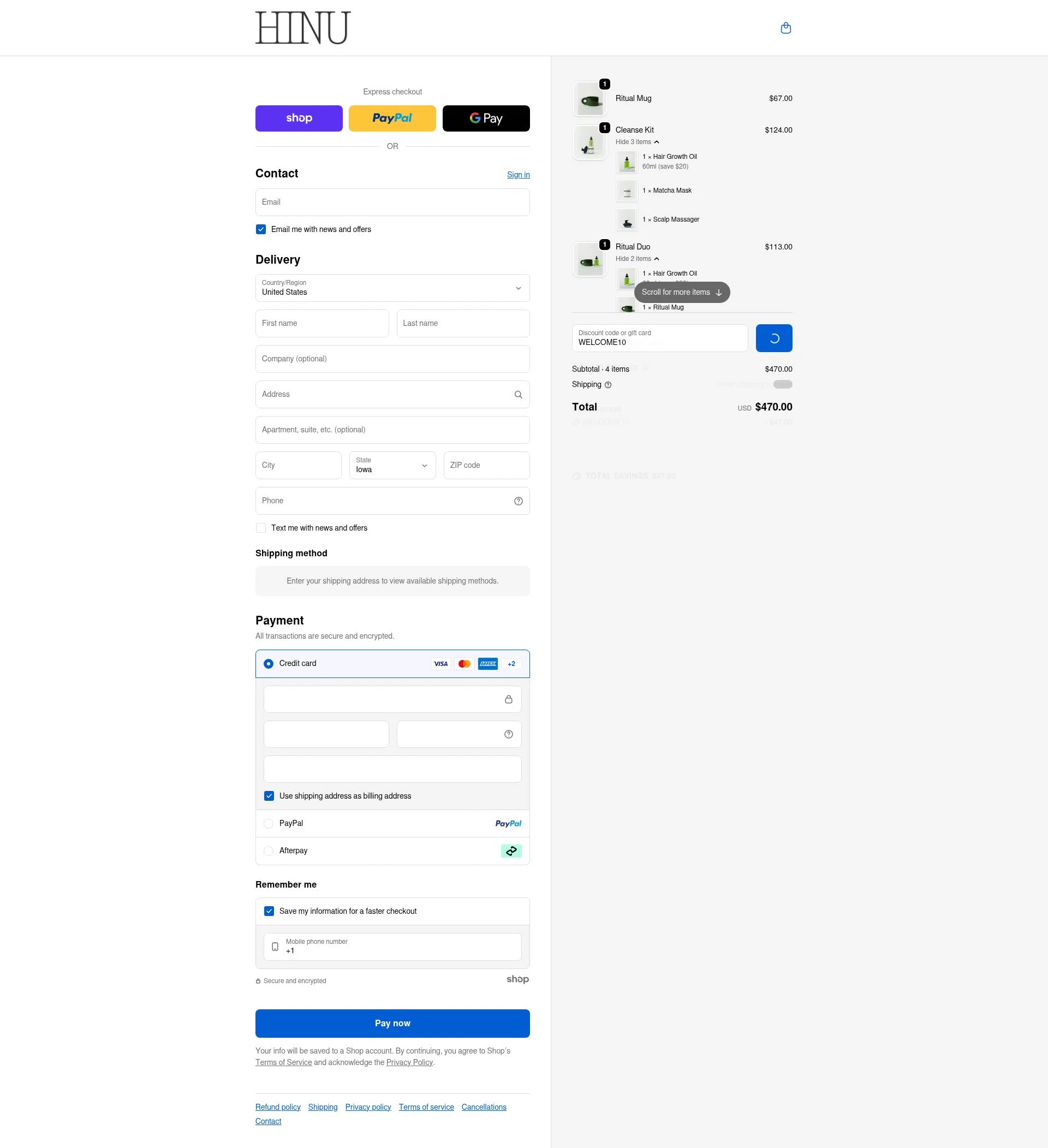 HINU checkout page showing HINU promo code box | Screenshot taken by SimplyCodes community member on Jan 23, 2026