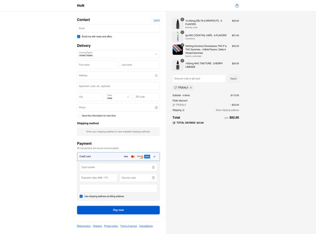 HiOnNature checkout page showing HiOnNature coupon code box | Screenshot taken by SimplyCodes community member on Sep 6, 2025