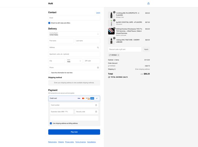 HiOnNature checkout page showing HiOnNature coupon code box | Screenshot taken by SimplyCodes community member on Sep 6, 2025