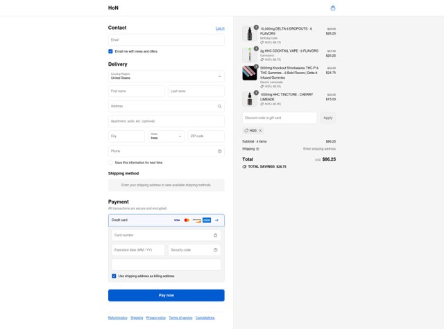 HiOnNature checkout page showing HiOnNature coupon code box | Screenshot taken by SimplyCodes community member on Sep 1, 2025