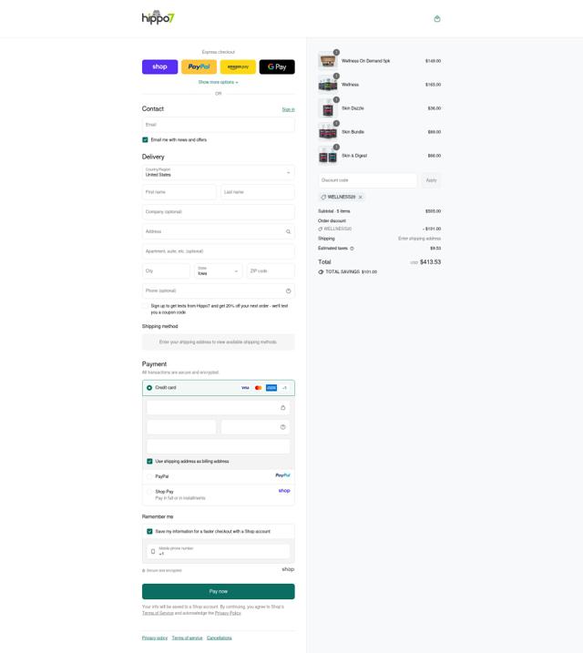 Hippo7 checkout page showing Hippo7 coupon code box | Screenshot taken by SimplyCodes community member on Sep 12, 2025