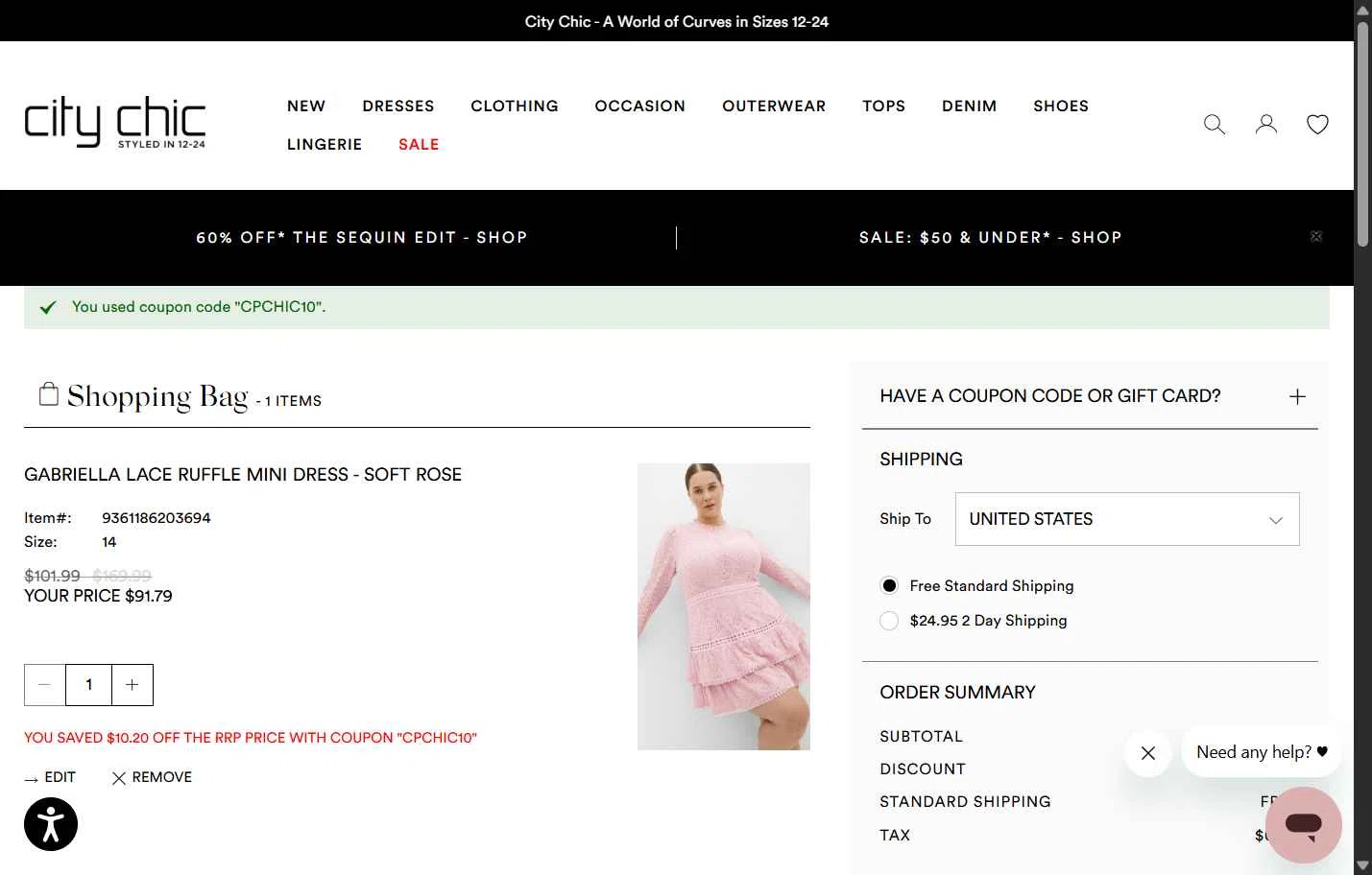 Hips & Curves checkout page showing Hips & Curves promo code box | Screenshot taken by SimplyCodes community member on Dec 19, 2025