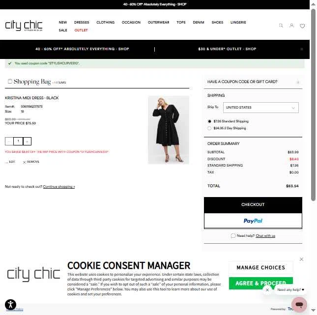 Hips & Curves checkout page showing Hips & Curves promo code box | Screenshot taken by SimplyCodes community member on Dec 9, 2025