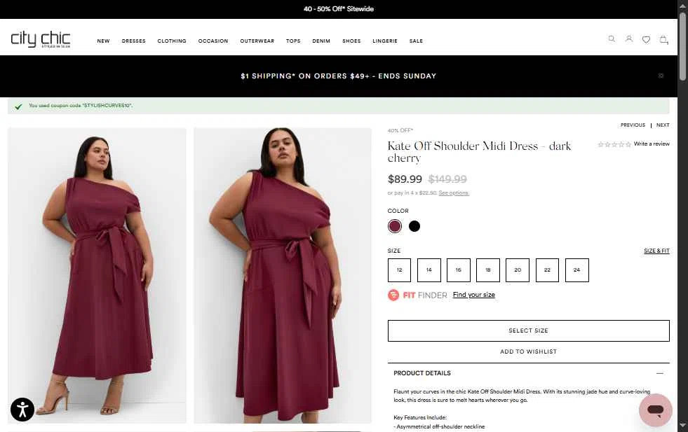 Hips & Curves checkout page showing Hips & Curves promo code box | Screenshot taken by SimplyCodes community member on Oct 12, 2025