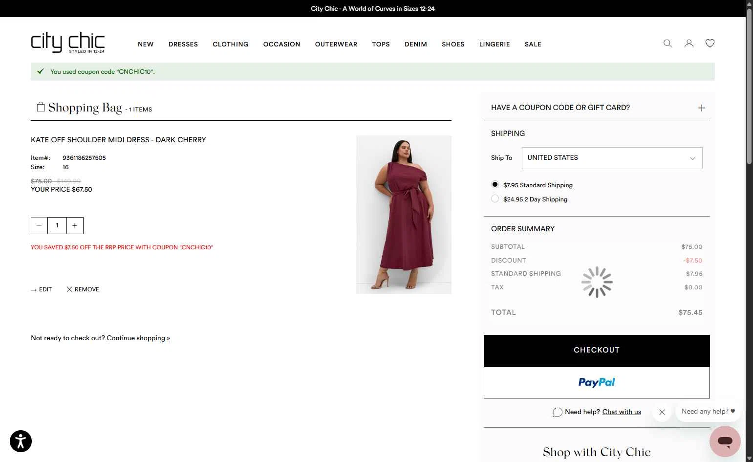 Hips & Curves checkout page showing Hips & Curves promo code box | Screenshot taken by SimplyCodes community member on Oct 25, 2025