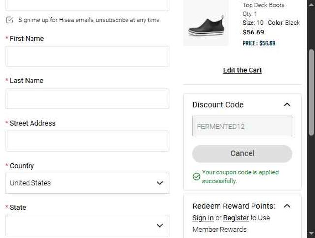 HISEA checkout page showing HISEA discount code box | Screenshot taken by SimplyCodes community member on Sep 11, 2025