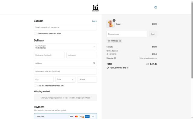 Hi Seltzer checkout page showing Hi Seltzer promo code box | Screenshot taken by SimplyCodes community member on Aug 3, 2025