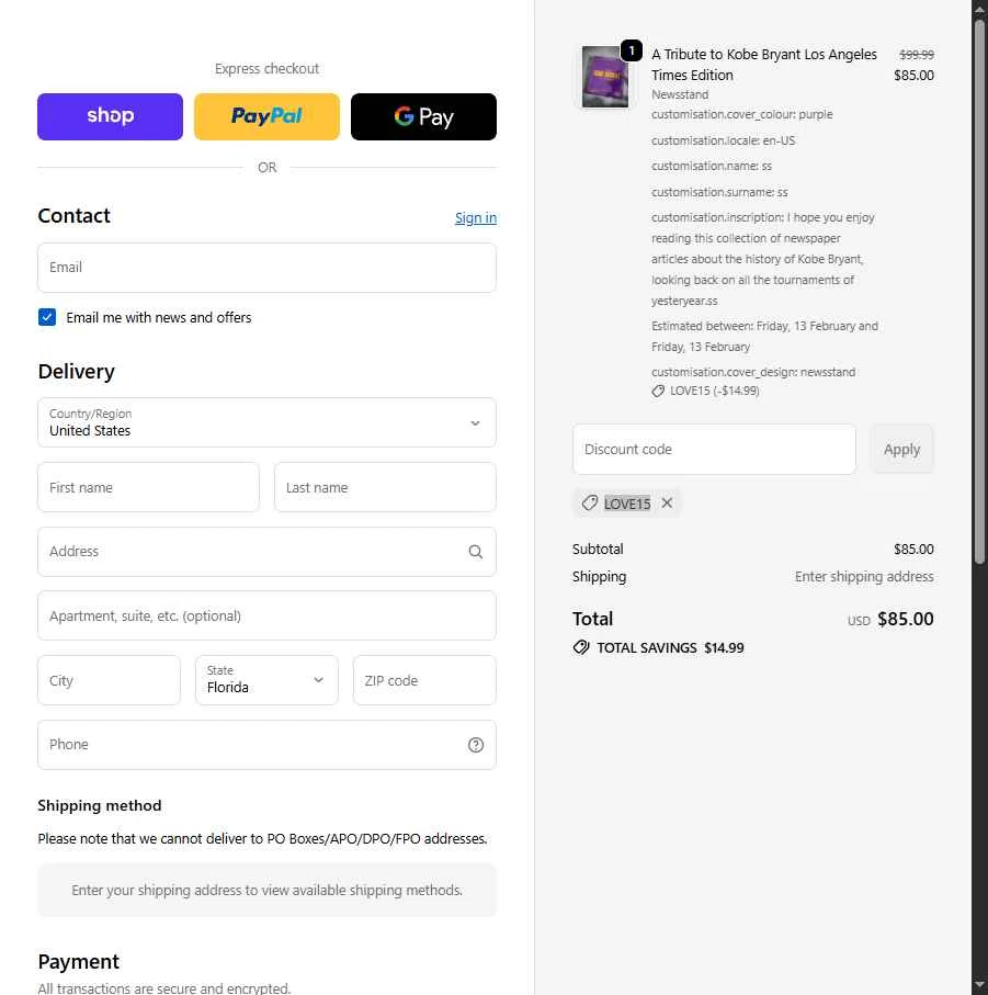 Historic Newspapers checkout page showing Historic Newspapers promo code box | Screenshot taken by SimplyCodes community member on Feb 4, 2026