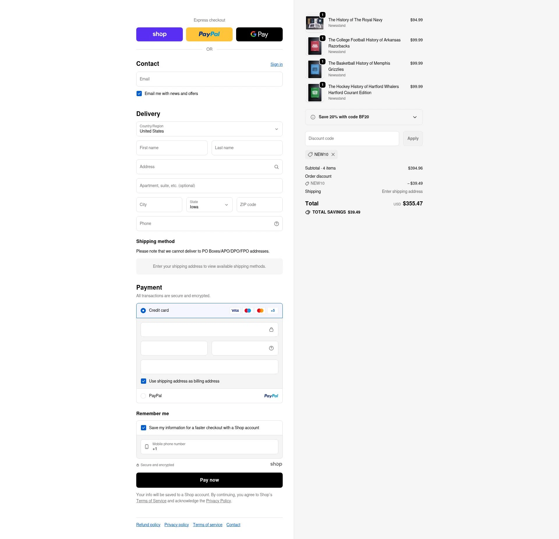 Historic Newspapers checkout page showing Historic Newspapers promo code box | Screenshot taken by SimplyCodes community member on Nov 30, 2025