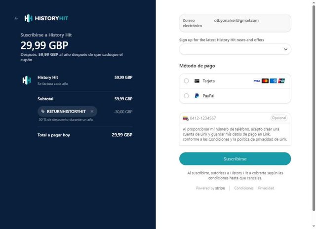 History Hit checkout page showing History Hit promo code box | Screenshot taken by SimplyCodes community member on Aug 22, 2025