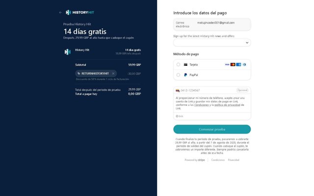 History Hit checkout page showing History Hit promo code box | Screenshot taken by SimplyCodes community member on Jul 24, 2025