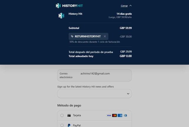 History Hit checkout page showing History Hit promo code box | Screenshot taken by SimplyCodes community member on Jul 24, 2025