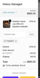 History Salvaged coupon verification screenshot