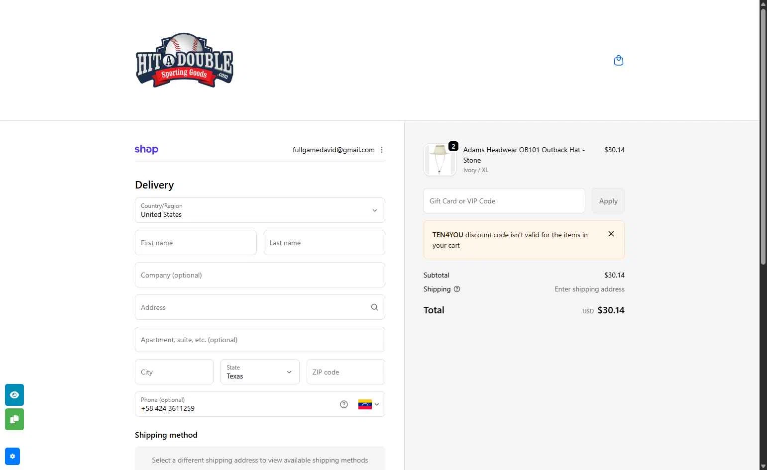 Hit a Double checkout page showing Hit a Double discount code box | Screenshot taken by SimplyCodes community member on Jan 27, 2026