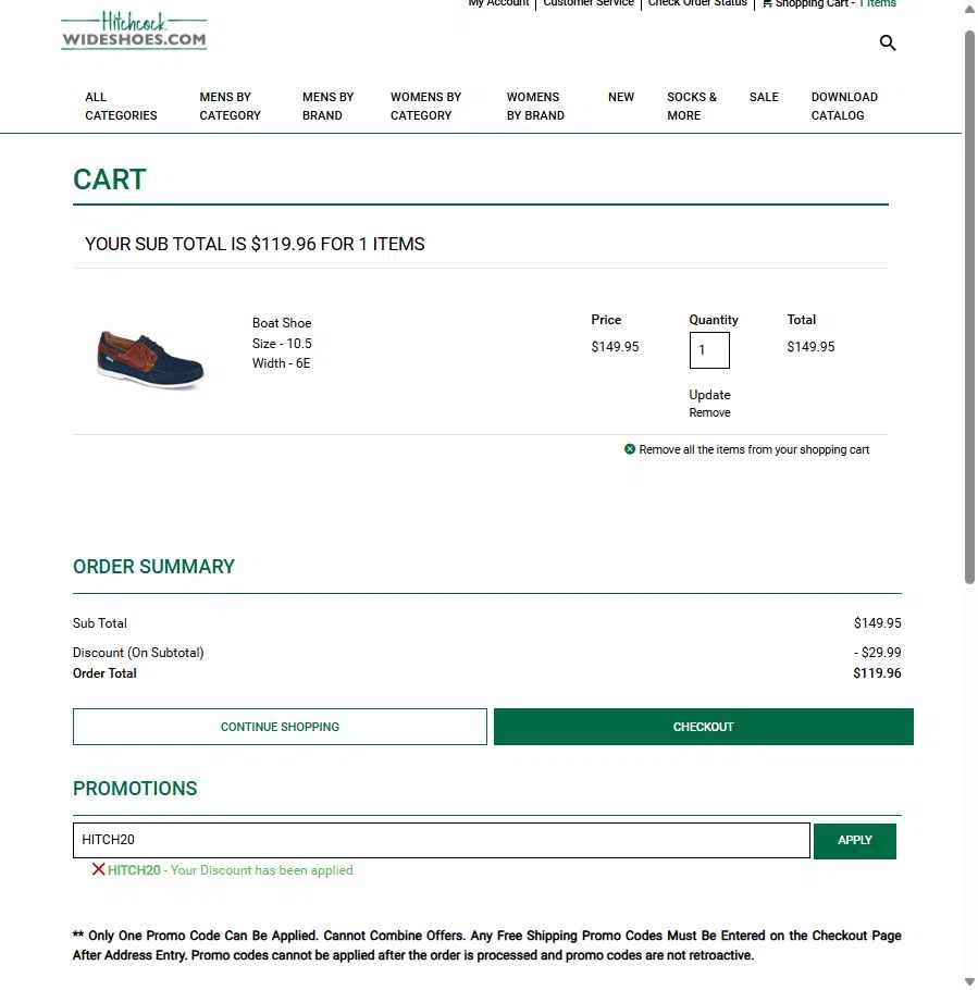 Hitchcock checkout page showing Hitchcock coupon code box | Screenshot taken by SimplyCodes community member on Aug 28, 2025