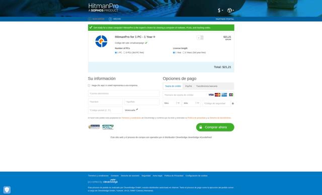 HitmanPro checkout page showing HitmanPro coupon code box | Screenshot taken by SimplyCodes community member on Jun 7, 2025