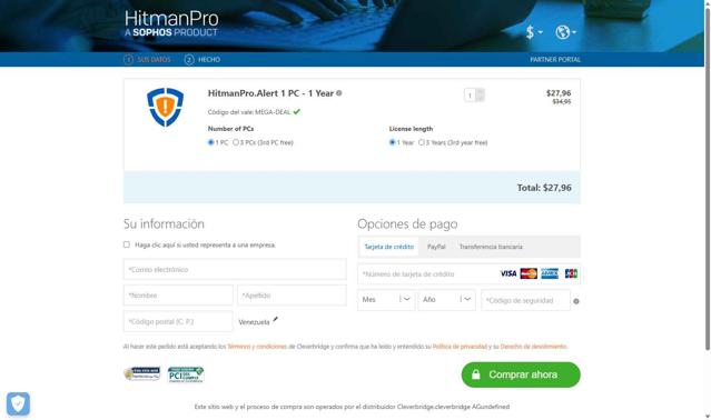 HitmanPro checkout page showing HitmanPro coupon code box | Screenshot taken by SimplyCodes community member on May 21, 2025