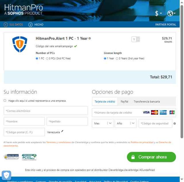 HitmanPro checkout page showing HitmanPro coupon code box | Screenshot taken by SimplyCodes community member on May 9, 2025