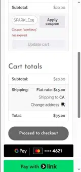 SPARKLE25 coupon verification screenshot