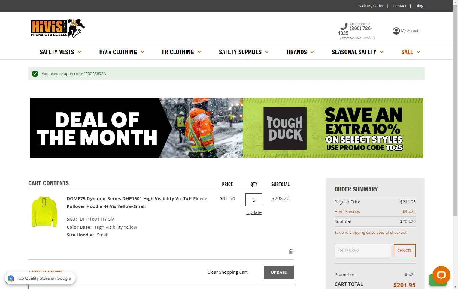 Hi Vis Supply checkout page showing Hi Vis Supply promo code box | Screenshot taken by SimplyCodes community member on Nov 18, 2025