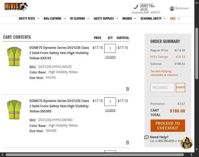 Hi Vis Supply checkout page showing Hi Vis Supply promo code box | Screenshot taken by SimplyCodes community member on Jan 8, 2026