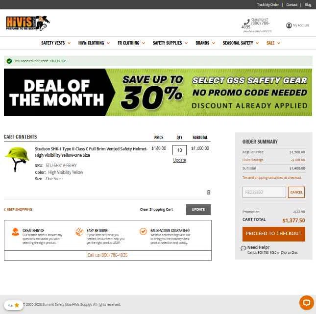 Hi Vis Supply checkout page showing Hi Vis Supply promo code box | Screenshot taken by SimplyCodes community member on Feb 6, 2026