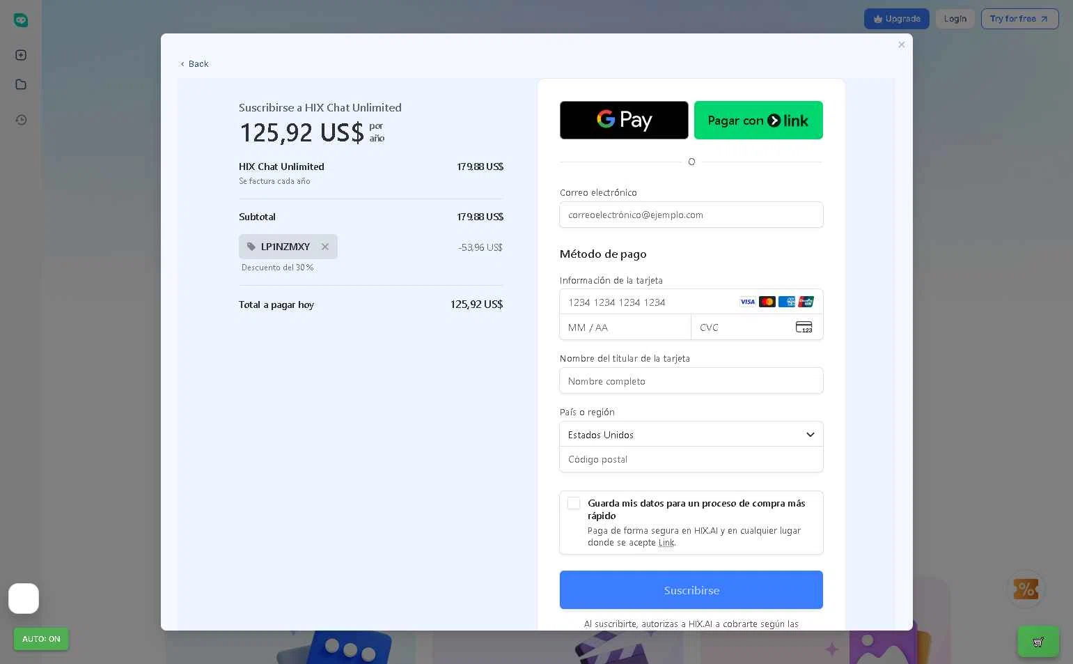 HIX.AI checkout page showing HIX.AI promo code box | Screenshot taken by SimplyCodes community member on Jan 4, 2026