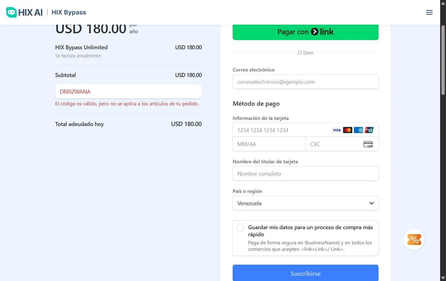 HIX.AI checkout page showing HIX.AI promo code box | Screenshot taken by SimplyCodes community member on Sep 13, 2025