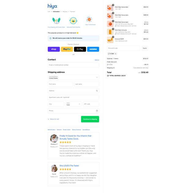 Hiya Health checkout page showing Hiya Health discount code box | Screenshot taken by SimplyCodes community member on Sep 13, 2025
