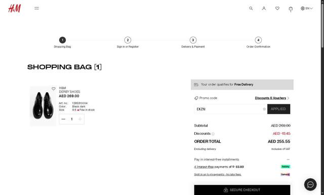 H&M checkout page showing H&M promo code box | Screenshot taken by SimplyCodes community member on Sep 15, 2025
