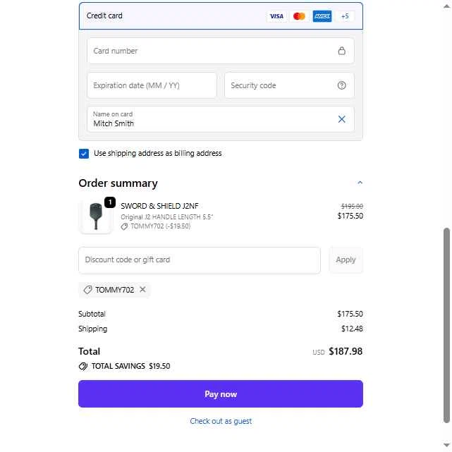 Honolulu Pickleball Company checkout page showing Honolulu Pickleball Company discount code box | Screenshot taken by SimplyCodes community member on Feb 20, 2026