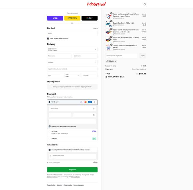 HobbyTron checkout page showing HobbyTron coupon code box | Screenshot taken by SimplyCodes community member on Sep 12, 2025