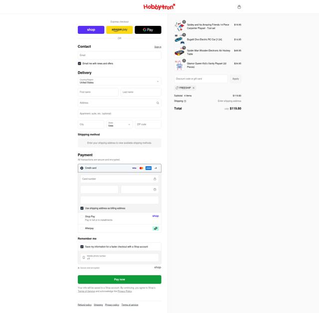 HobbyTron checkout page showing HobbyTron coupon code box | Screenshot taken by SimplyCodes community member on Sep 16, 2025