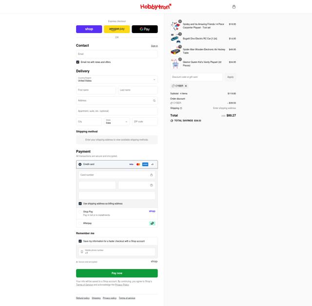HobbyTron checkout page showing HobbyTron coupon code box | Screenshot taken by SimplyCodes community member on Sep 16, 2025