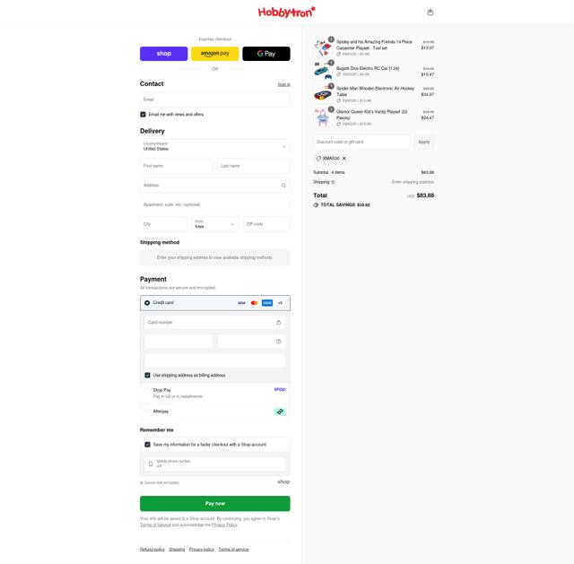 HobbyTron checkout page showing HobbyTron coupon code box | Screenshot taken by SimplyCodes community member on Sep 16, 2025