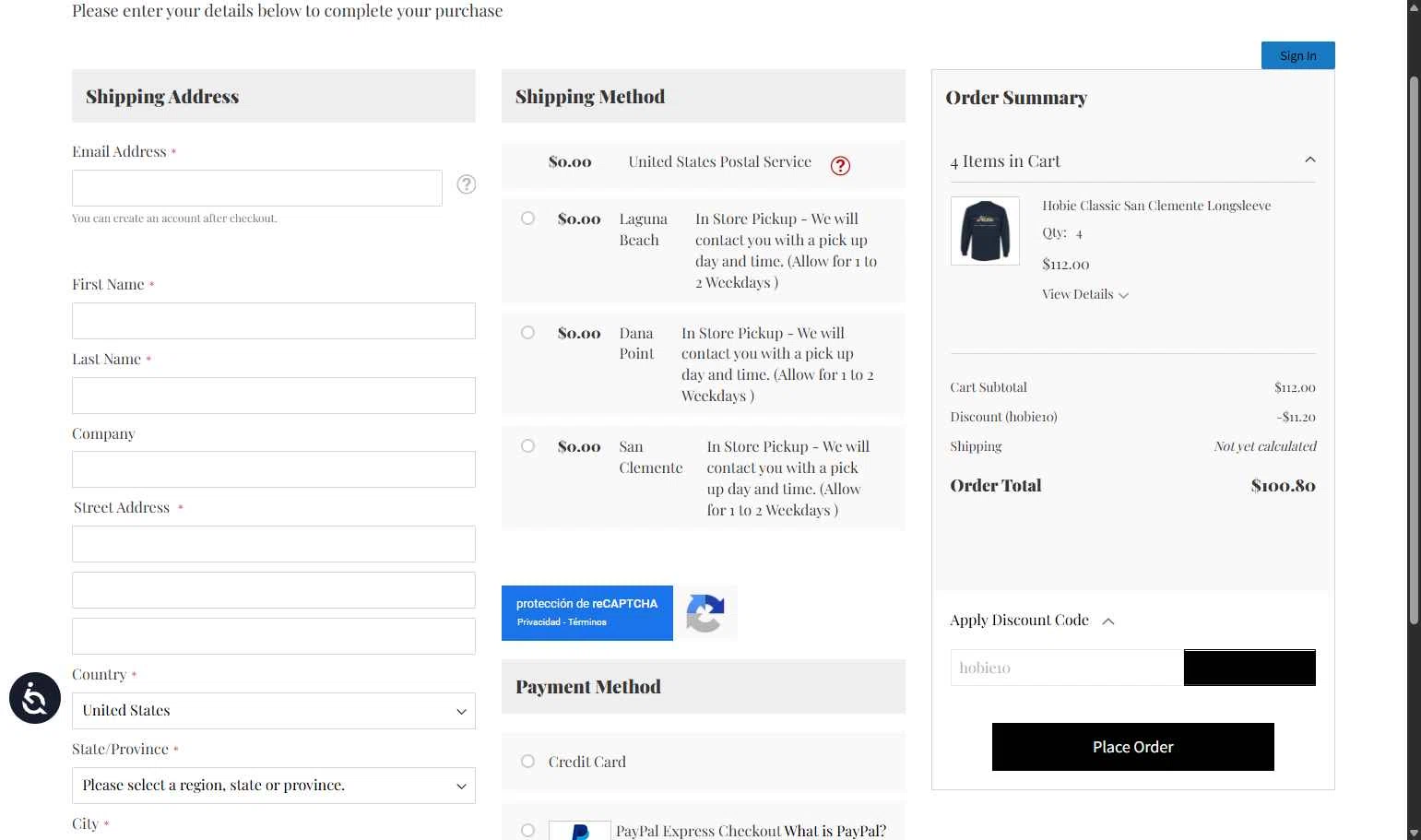 Hobie Surf Shop checkout page showing Hobie Surf Shop discount code box | Screenshot taken by SimplyCodes community member on Sep 16, 2025