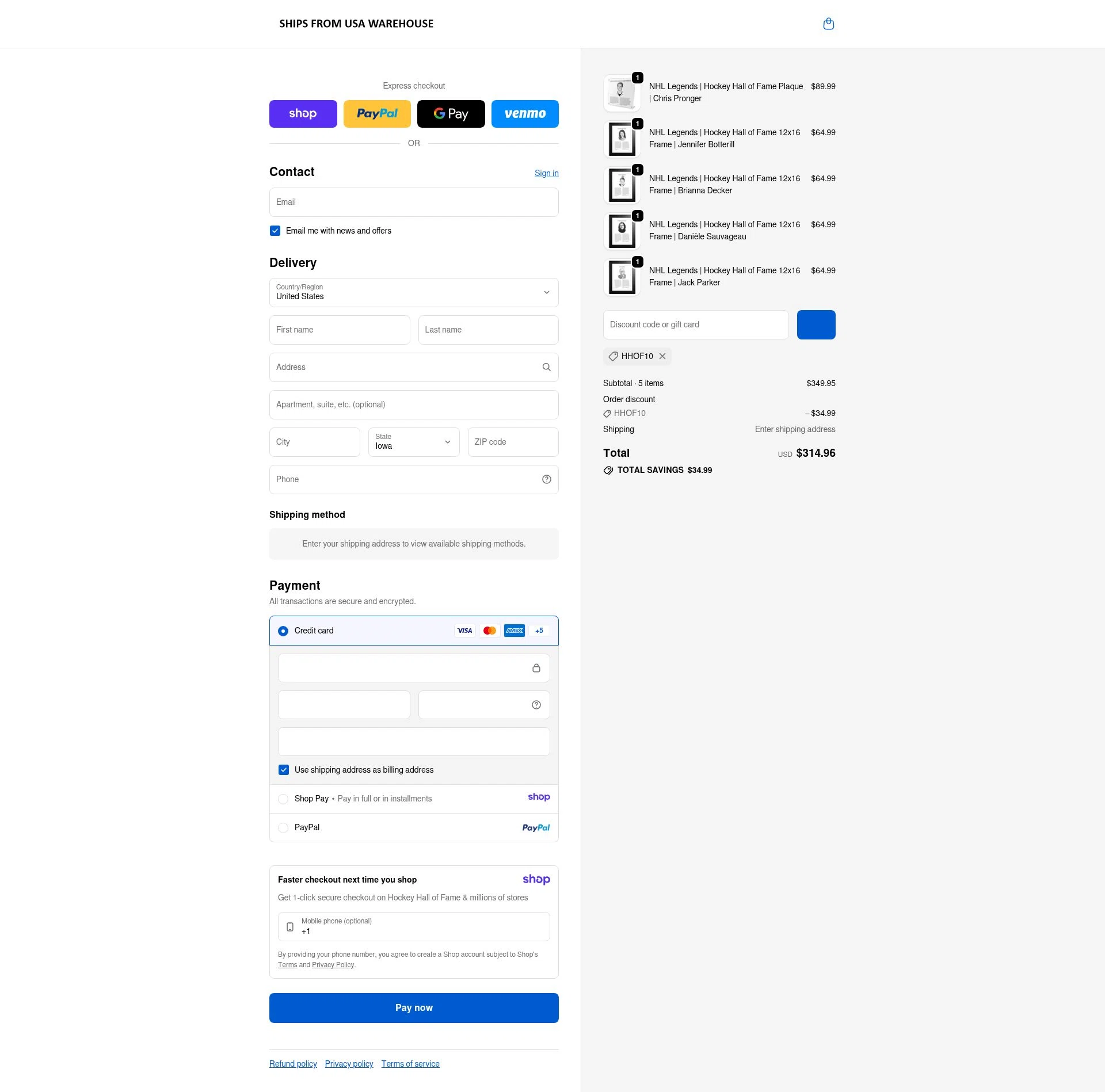 Hockey Hall of Fame checkout page showing Hockey Hall of Fame promo code box | Screenshot taken by SimplyCodes community member on Jan 15, 2026