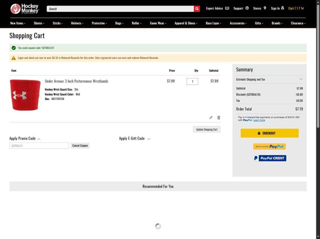 HockeyMonkey checkout page showing HockeyMonkey promo code box | Screenshot taken by SimplyCodes community member on Aug 27, 2025