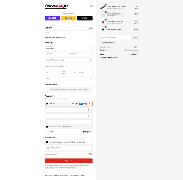 HockeyShot checkout page showing HockeyShot promo code box | Screenshot taken by SimplyCodes community member on Aug 1, 2025
