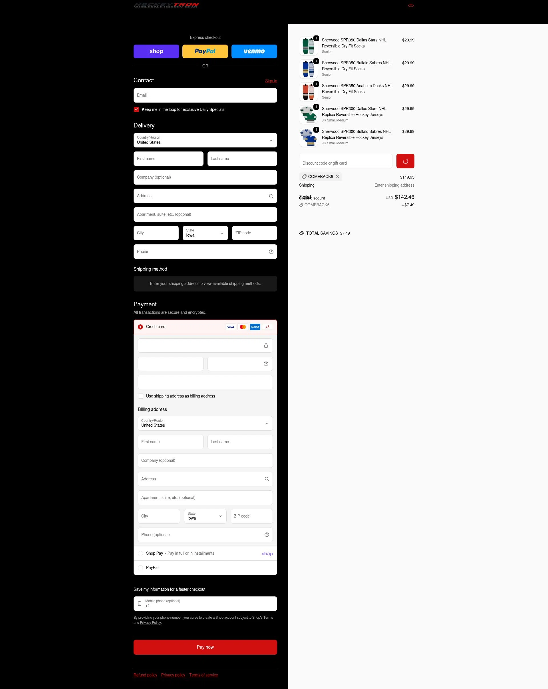 Hockey tron checkout page showing Hockey tron promo code box | Screenshot taken by SimplyCodes community member on Feb 16, 2026