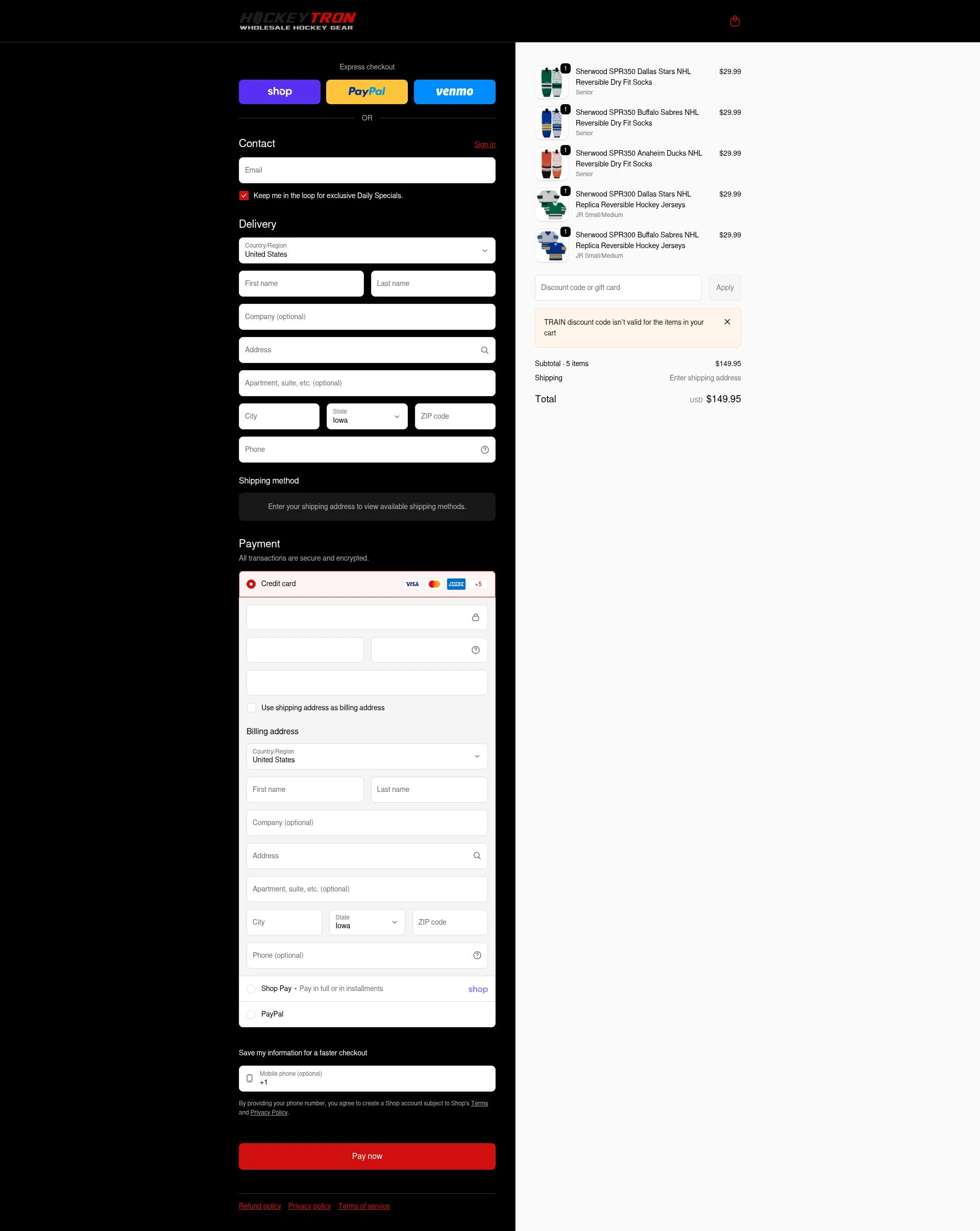 Hockey tron checkout page showing Hockey tron promo code box | Screenshot taken by SimplyCodes community member on Feb 12, 2026