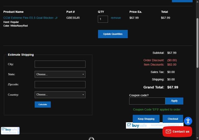 Hockey World checkout page showing Hockey World promo code box | Screenshot taken by SimplyCodes community member on Jul 23, 2025